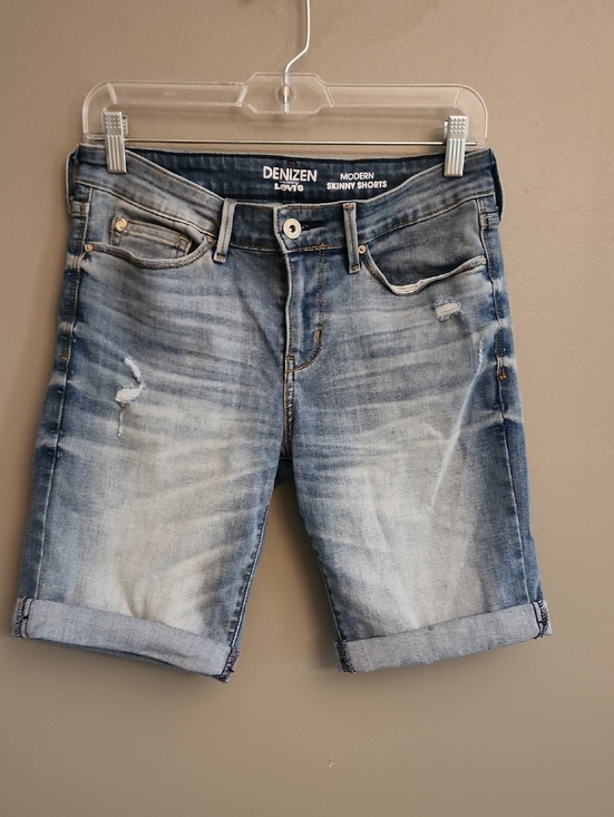 Levi's Pants - Levi's Denizen Distressed Skinny Shorts - Light Blue Denim